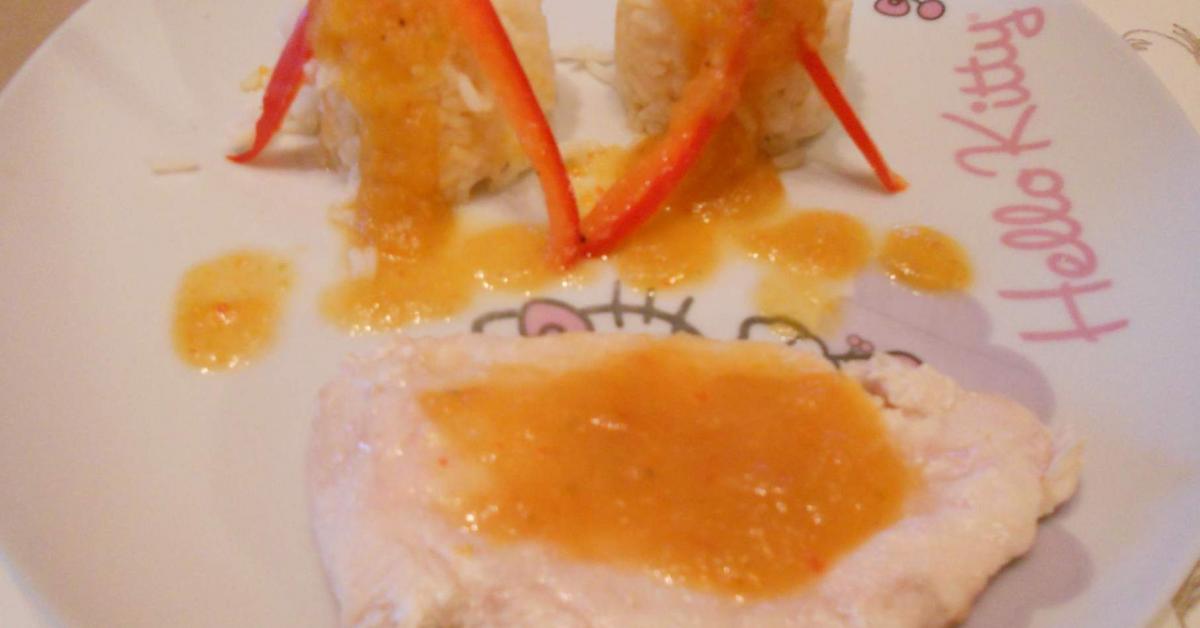 escalopes de poulet sauce au 7 legumes et ses timbales de riz par